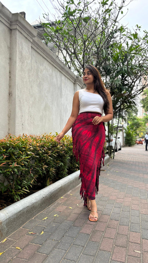 Fitted Fringe  Maxi Skirt